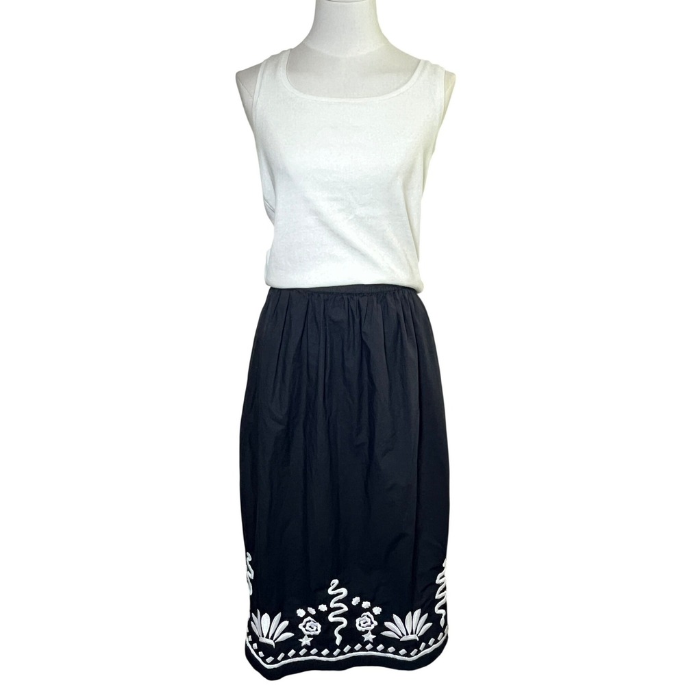 Boho Embroidered Midi‎ Skirt Organic Cotton Cleobella Black Festival Elastic S